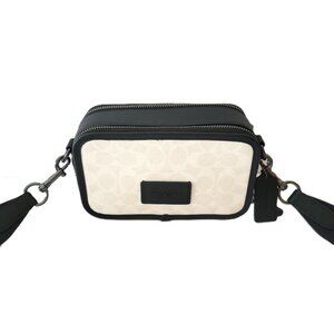 Coach CW365 Wyatt Crossbody Signature Coated Canvas Leather Bag Chalk Black